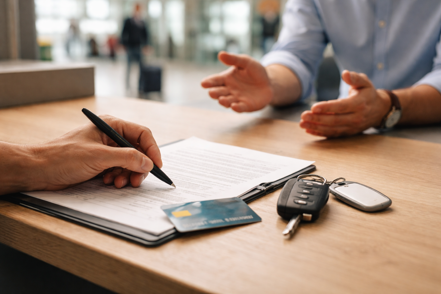 Biludlejnings-skranken (og de sætninger der redder dit ferie-budget)